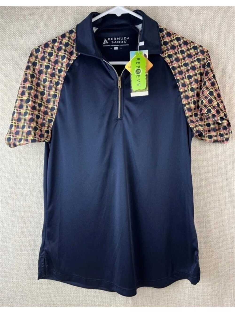 Bermuda Sands Small Men's Blue Checkered Short Sleeve Polo Shirt